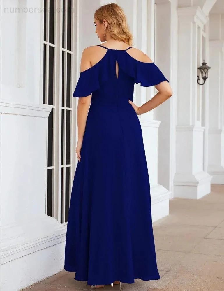 ZapDress Chiffon Cold Shoulder Long Bridesmaid Dresses Plus Size Formal Prom Gowns for Women Party Wedding (ZD17005)