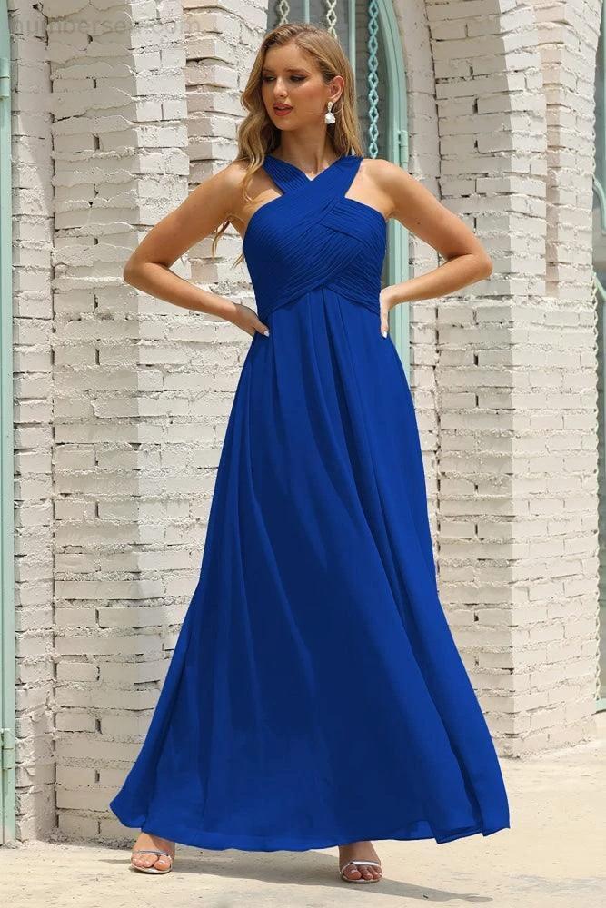 ZapDress Women Halter Chiffon Bridesmaid Dress A-line Long Formal Prom Gown (ZD17050)