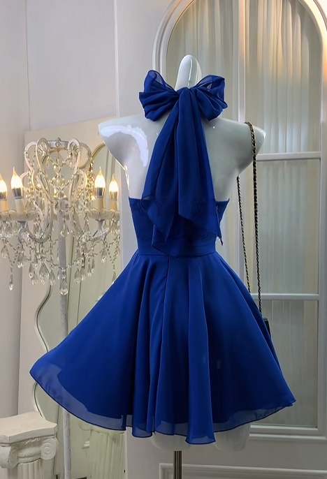Royal Blue A Line Short Homecoming Dress Chiffon Party Dress J10941
