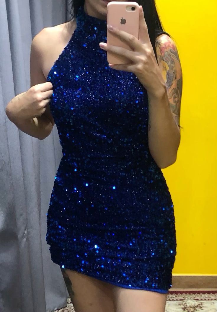 Royal Blue Sequin Sheath Short Homecoming Party Dress