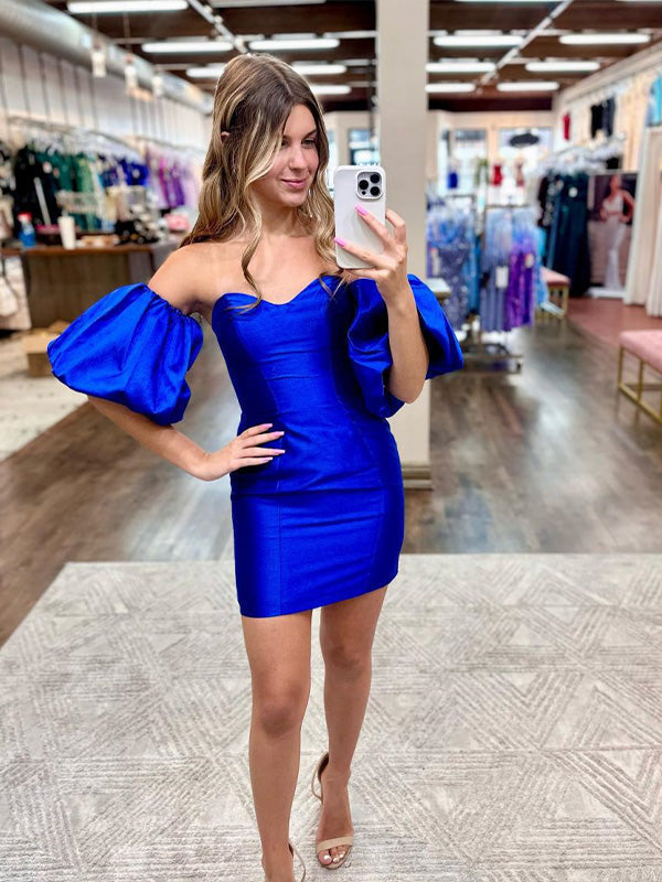 Bodycon Homecoming Dress with Puff Sleeves