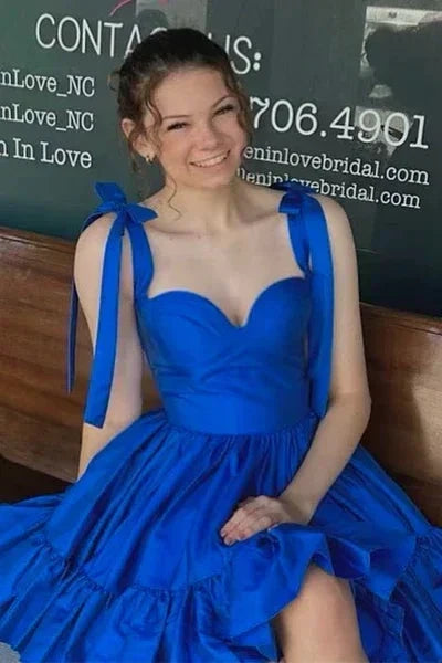 A-line Sweetheart Ruffled Homecoming Dress With Bow Straps SYH104 by vivymakudress