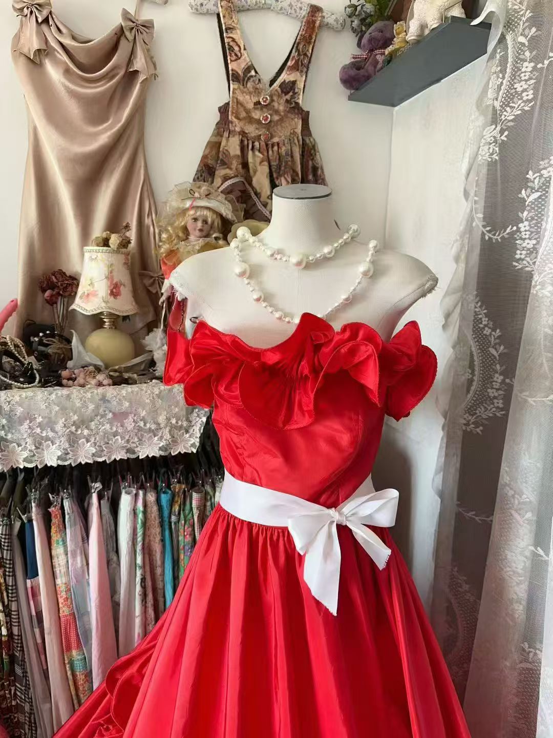 Ruffled Red A Line Prom Dress Formal Wedding Guest Dress J10522