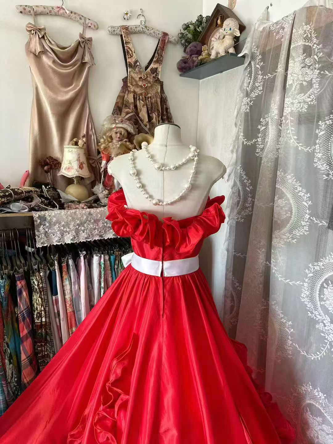 Ruffled Red A Line Prom Dress Formal Wedding Guest Dress J10522
