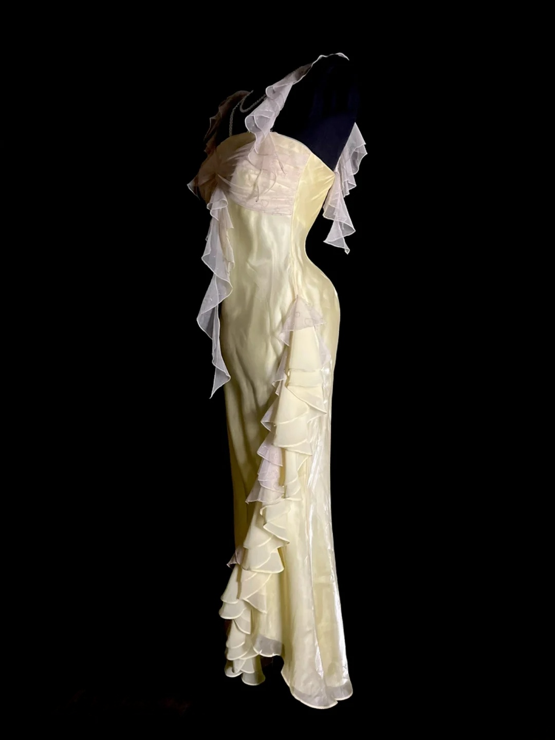 Ruffled Straps Yellow Mermaid Prom Dress Date Night Outfit J9775