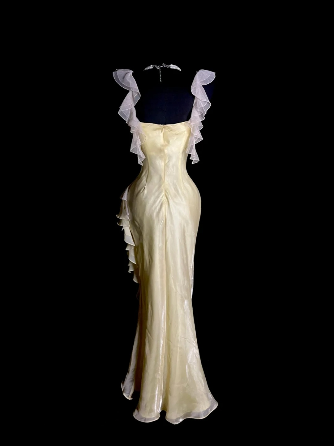 Ruffled Straps Yellow Mermaid Prom Dress Date Night Outfit J9775