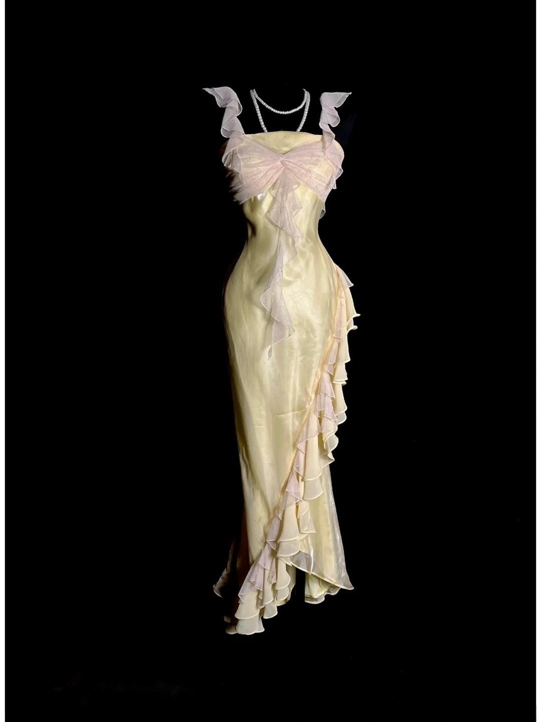 Ruffled Straps Yellow Mermaid Prom Dress Date Night Outfit J9775