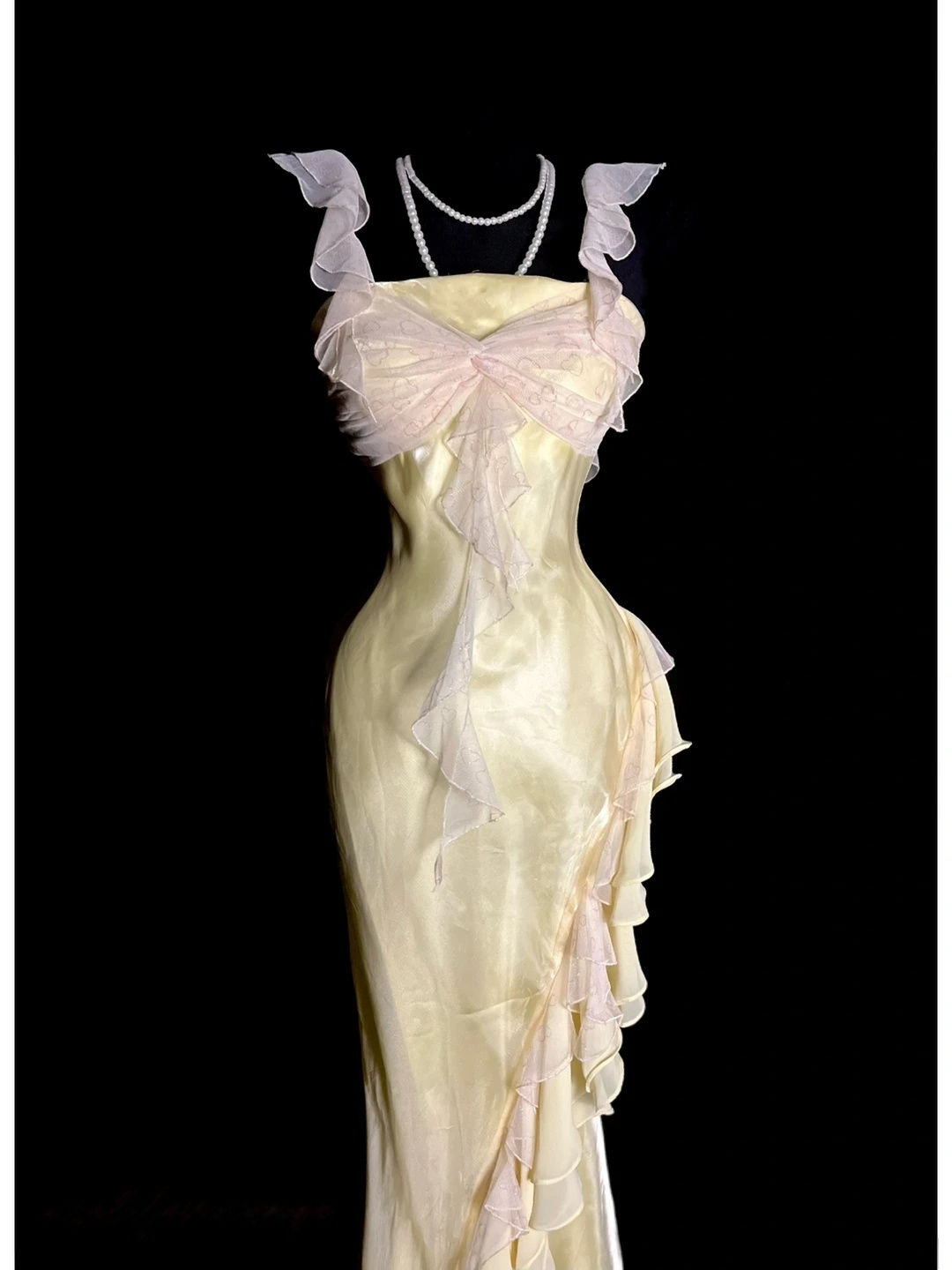 Ruffled Straps Yellow Mermaid Prom Dress Date Night Outfit J9775