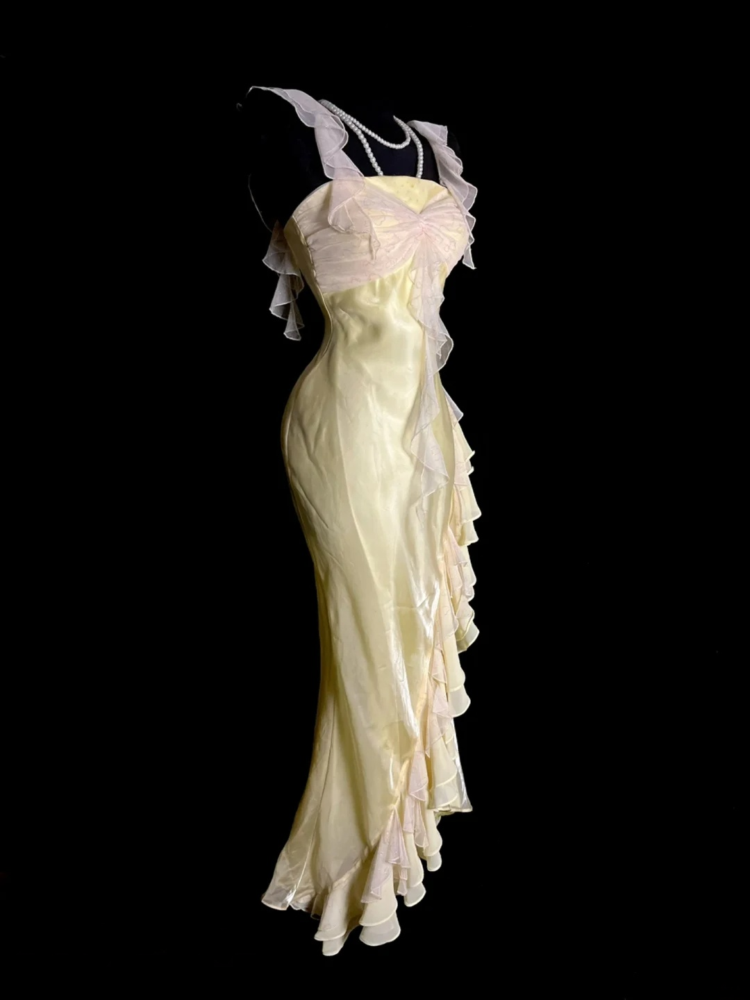 Ruffled Straps Yellow Mermaid Prom Dress Date Night Outfit J9775