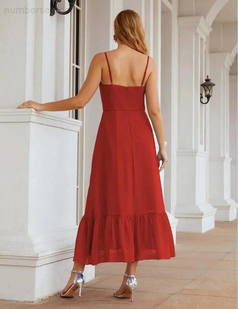 ZapDress Spaghetti Strap Chiffon Bridesmaid Dress Ankle Length Formal A Line Cocktail Party Homecoming Dress for Juniors (ZD16949)