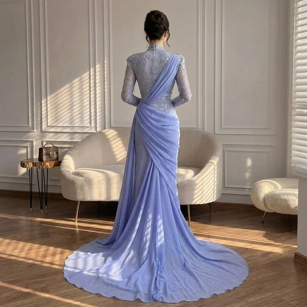 Zapdress Customized Wine Red Mermaid Evening Dresses with Wrap Skirt High-End Lace Formal Party Gowns for Women (ZD17283) - View 6 | VelvetHem