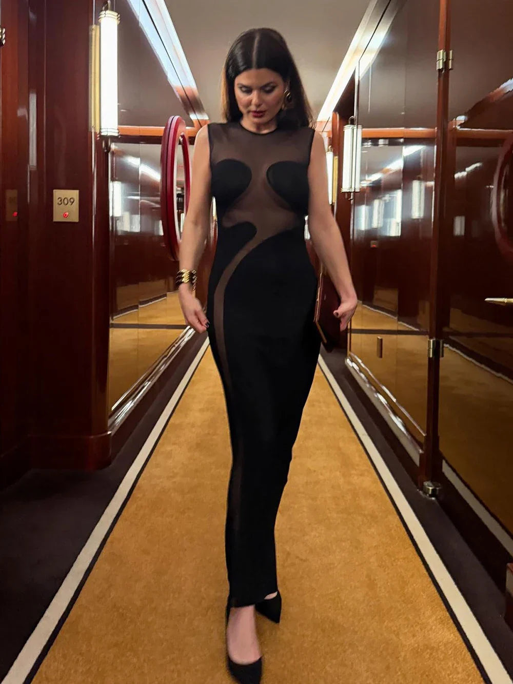 Elegant Mesh Patchwork Sleeveless Bodycon Party Club Evening Dress Sexy Bodycon Perspective Vestido Summer Clothing