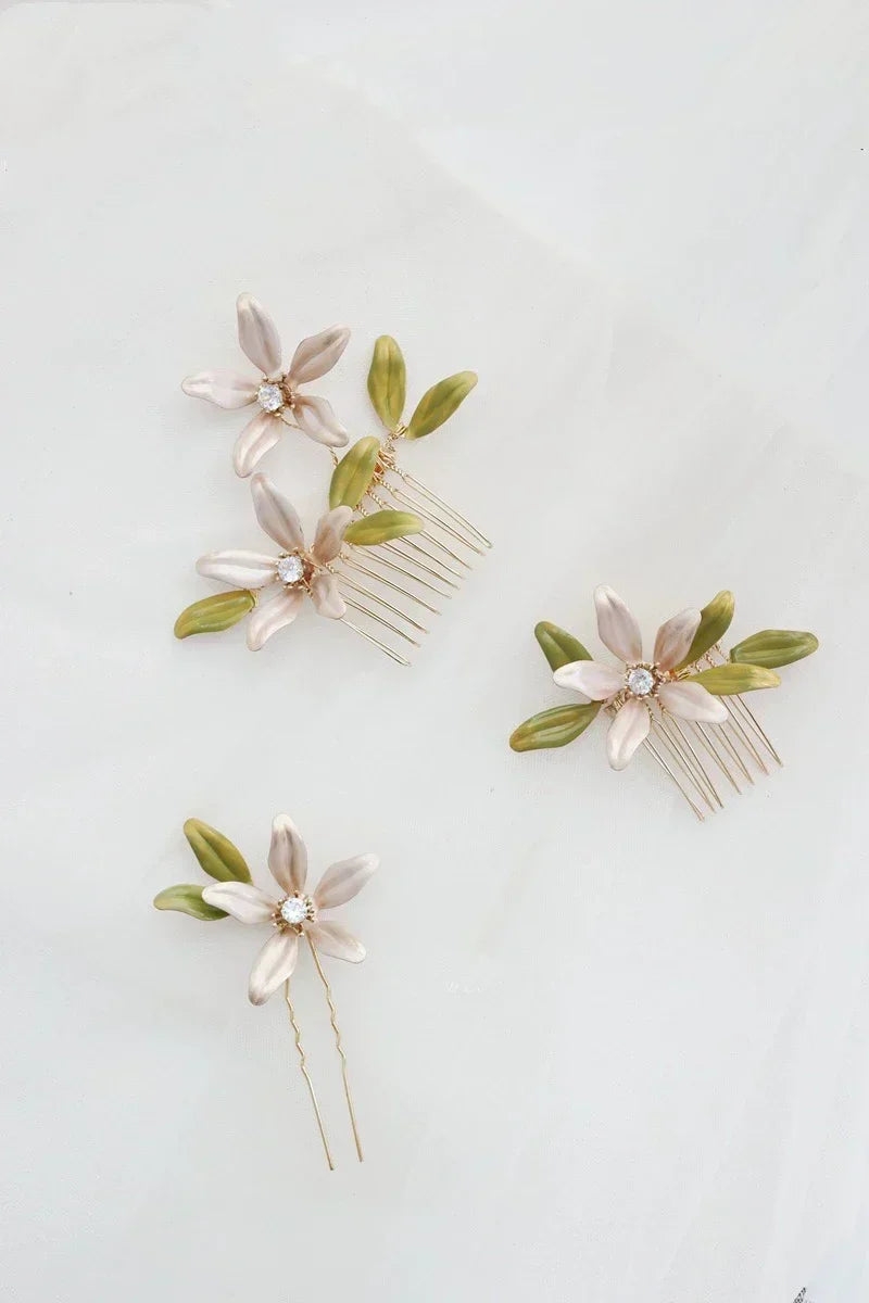 Bridal Jewelry Flower Hair Comb Pin Clip Gold Color Hairpin For Brides Leaf Crystal Rhinestones Head Pieces Wedding Accessories - View 2 | FashionDia