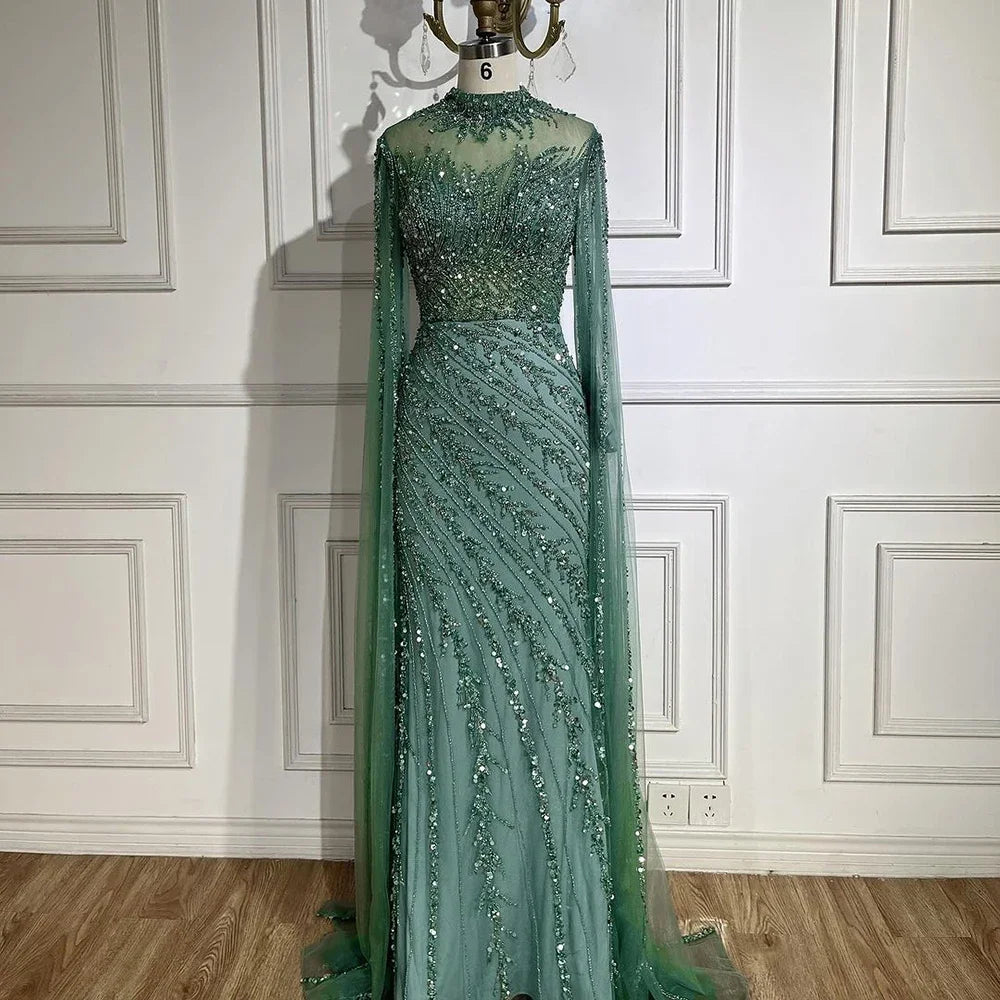 Zapdress Customized Caramel Mermaid Beaded Cape Sleeves Evening Dresses 2024 Dubai Party Gowns for Women Wedding DLA71885A (ZD17280)