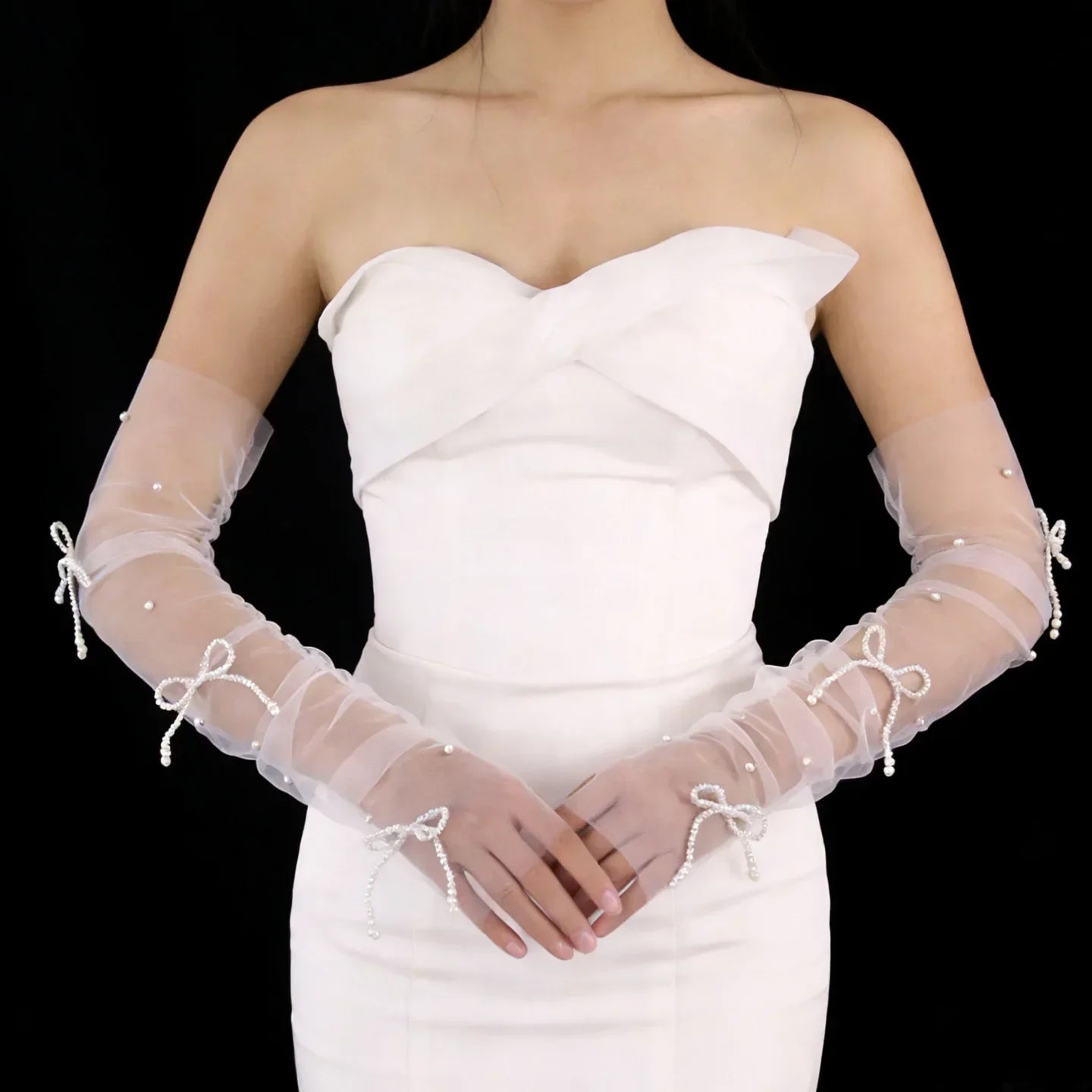 Fingerless Long Bridal Gloves Pearl Wristband Wedding Glove For Women Girl Party Evening Dress Jewelry Brides Accessories