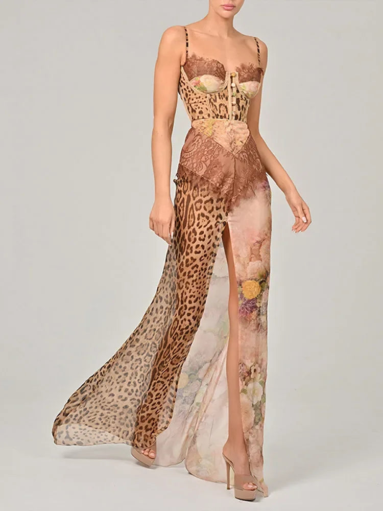 Leopard Mesh Patchwork Maxi Dress - View 5 | VelvetHem