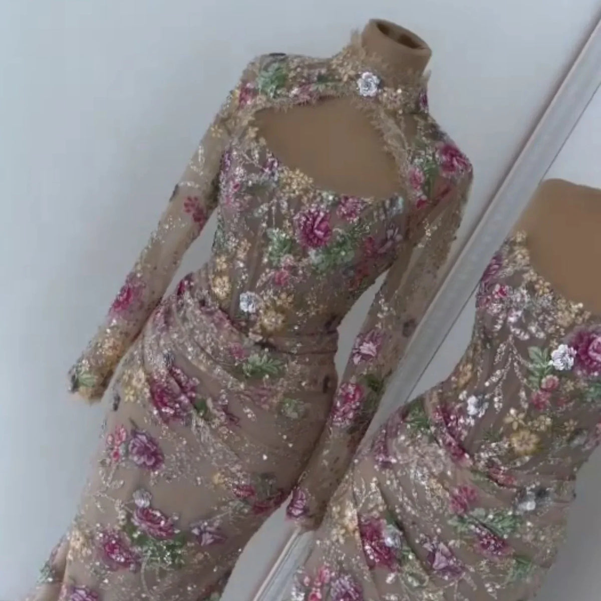 Zapdress Mermaid Long Sleeves Evening Dress Flower Pattern Formal Wedding Party Gowns for Women 2026 DLA73552F Customized (ZD17291)