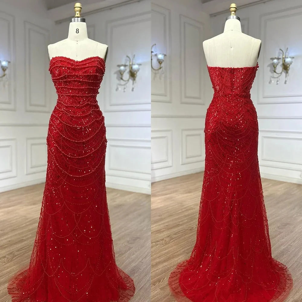 Zapdress Red Strapless Mermaid Pearls Beaded Evening Dresses with Long Cape Wedding Party Gowns 2025 DLA72585A Customized (ZD17356)
