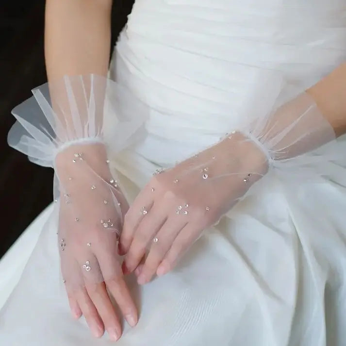 Short Bridal Gloves White Black Wedding Glove For Women Girl Party Evening Dress Jewelry Brides Accessories a