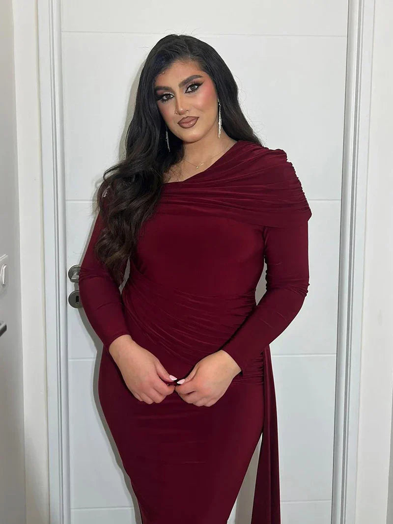 Skew Collar Long Sleeve Maxi Dress