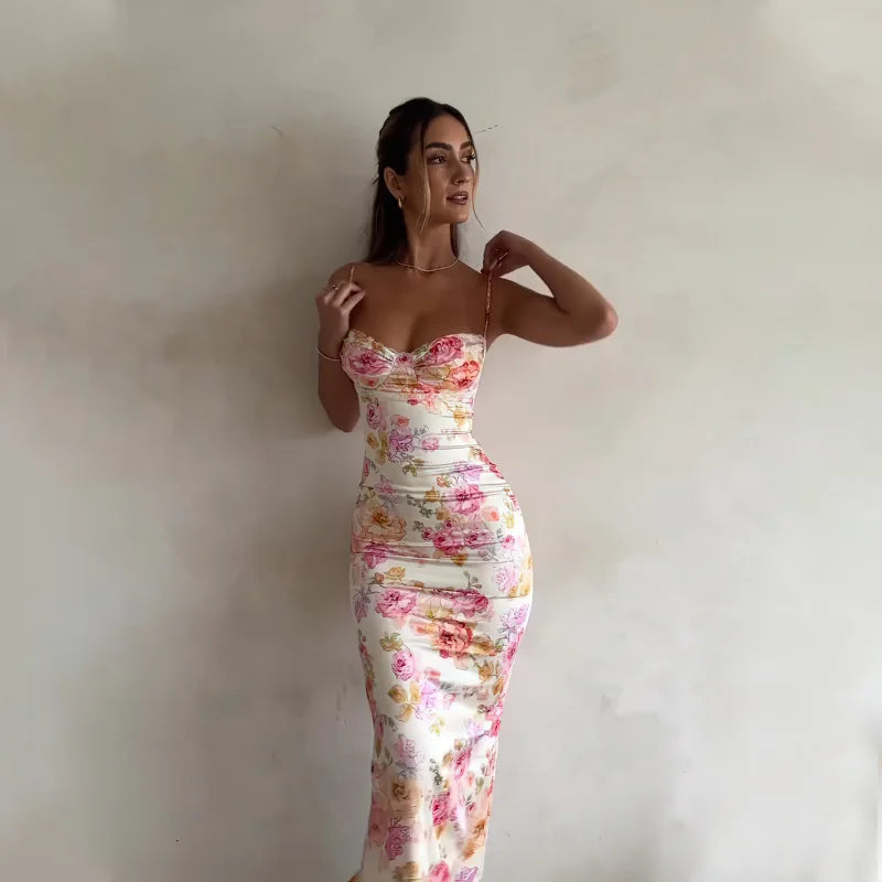 Floral Suspender Split Slim Sleeveless Slip Dress - VelvetHem