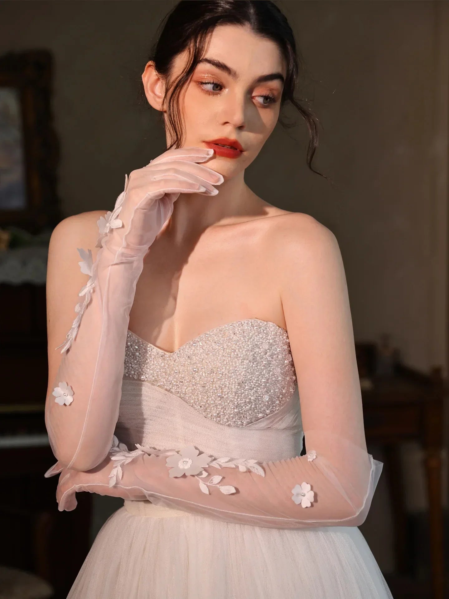 Short Bridal Gloves Flower Wedding Glove For Women Girl Party Evening Dress Jewelry Brides Accessories