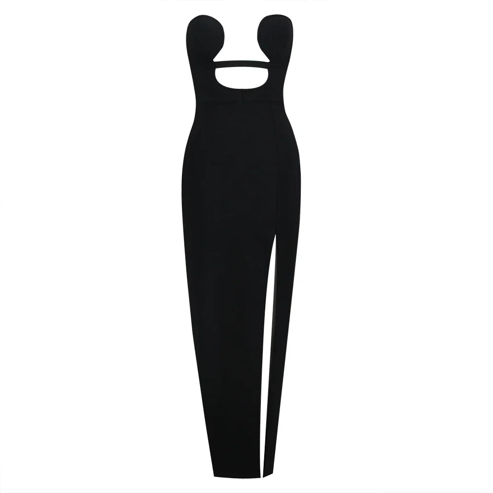 New Summer Women Sexy Strapless Keyholes Bodycon Bandage Mid-calf Dress Nightclub Party Evening Dress Wholesale