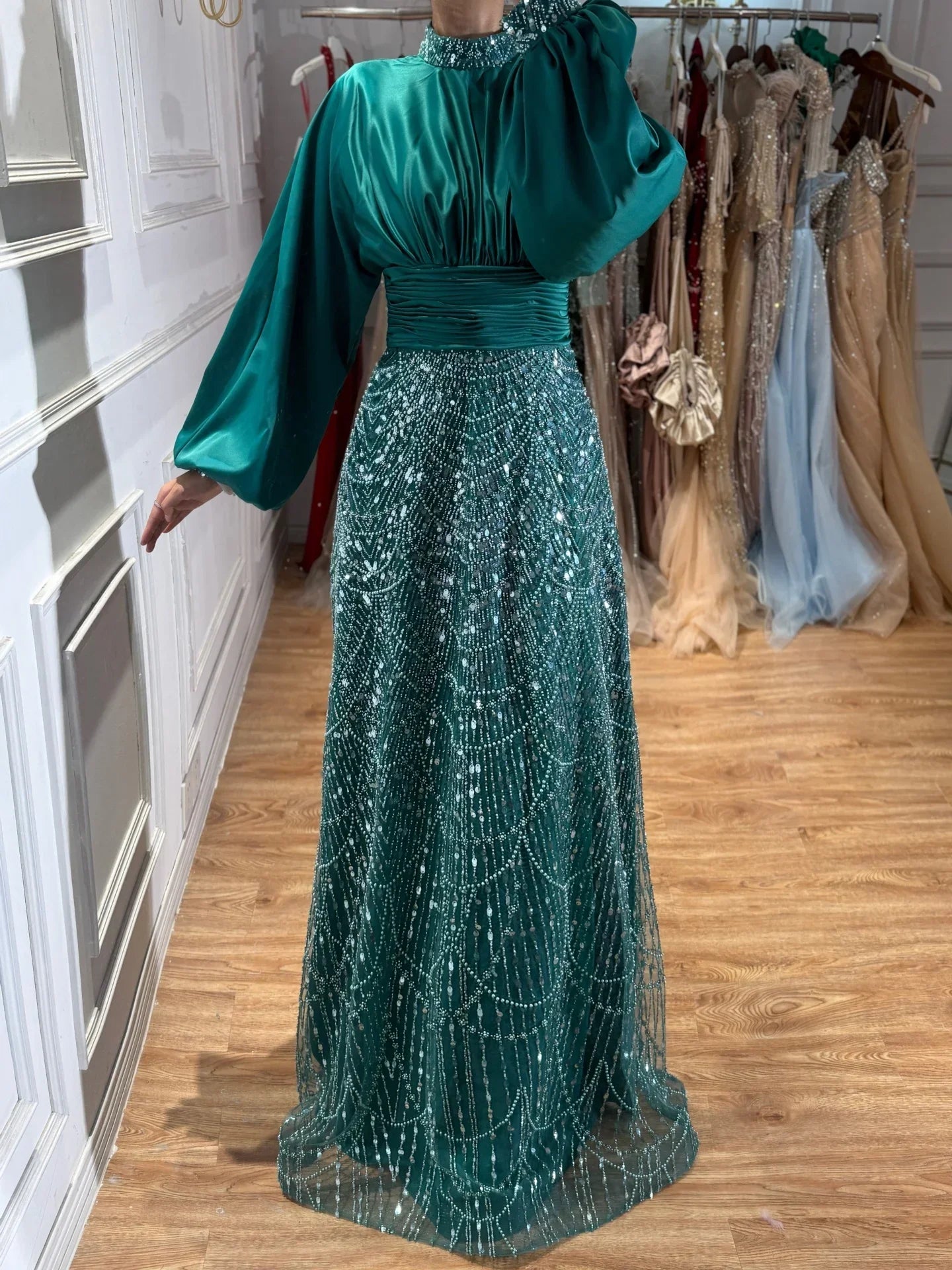 Zapdress 2026 Elegant Mauve Muslim Evening Gowns Dubai High Neck Full Sleeve Formal Party Dress for Women DLA73676 Customized (ZD17173)