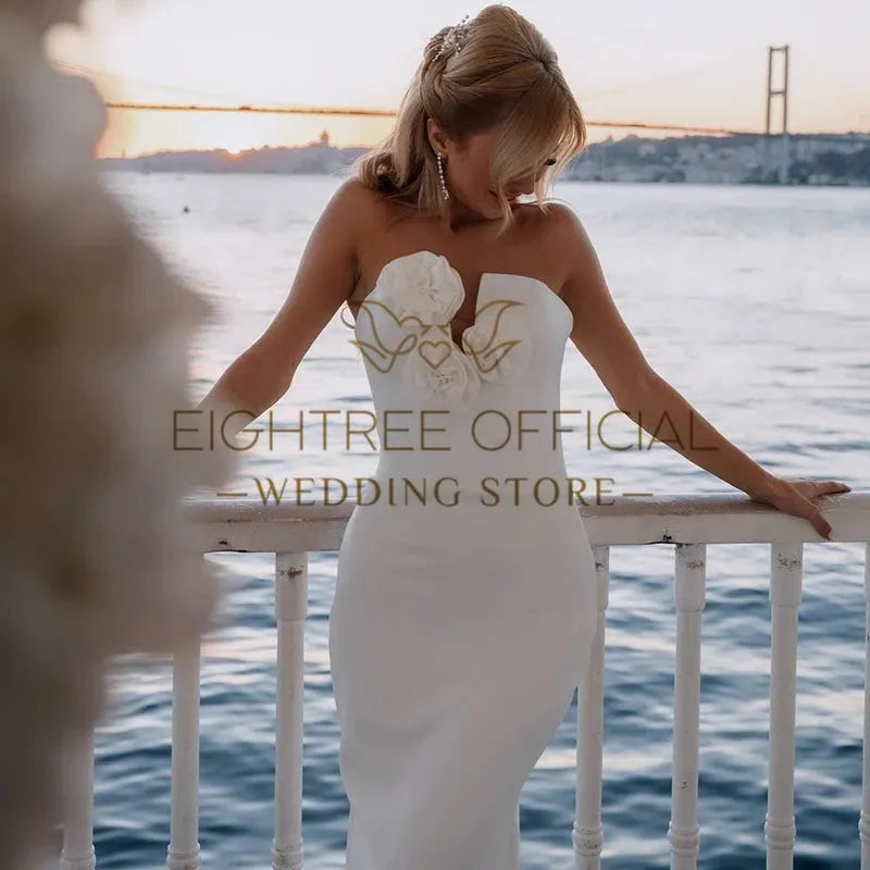 Women Mermaid Wedding Dresses Strapless 3D Flower Floor Length Bridal Dress Formal Wedding Ball Prom Gowns Customized