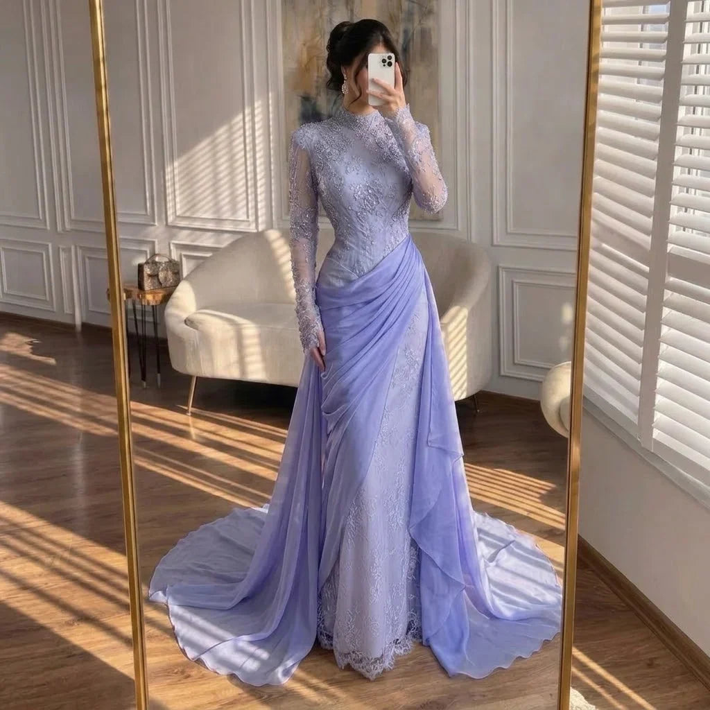 Zapdress Customized Wine Red Mermaid Evening Dresses with Wrap Skirt High-End Lace Formal Party Gowns for Women (ZD17283) - View 4 | VelvetHem