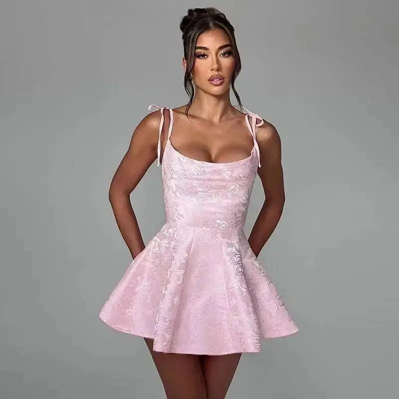 Bow Backless Jacquard A-Line Mini Dress