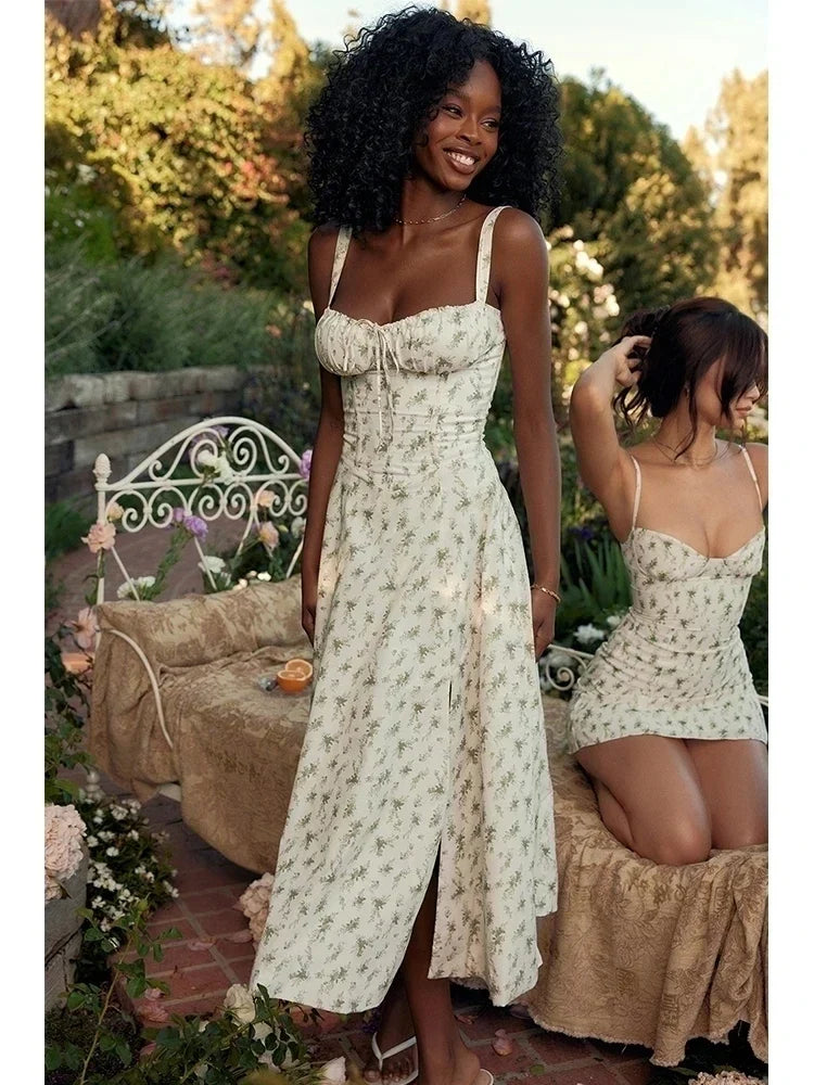 Waist Wrap Spaghetti A-Line Floral Dress - View 8 | VelvetHem