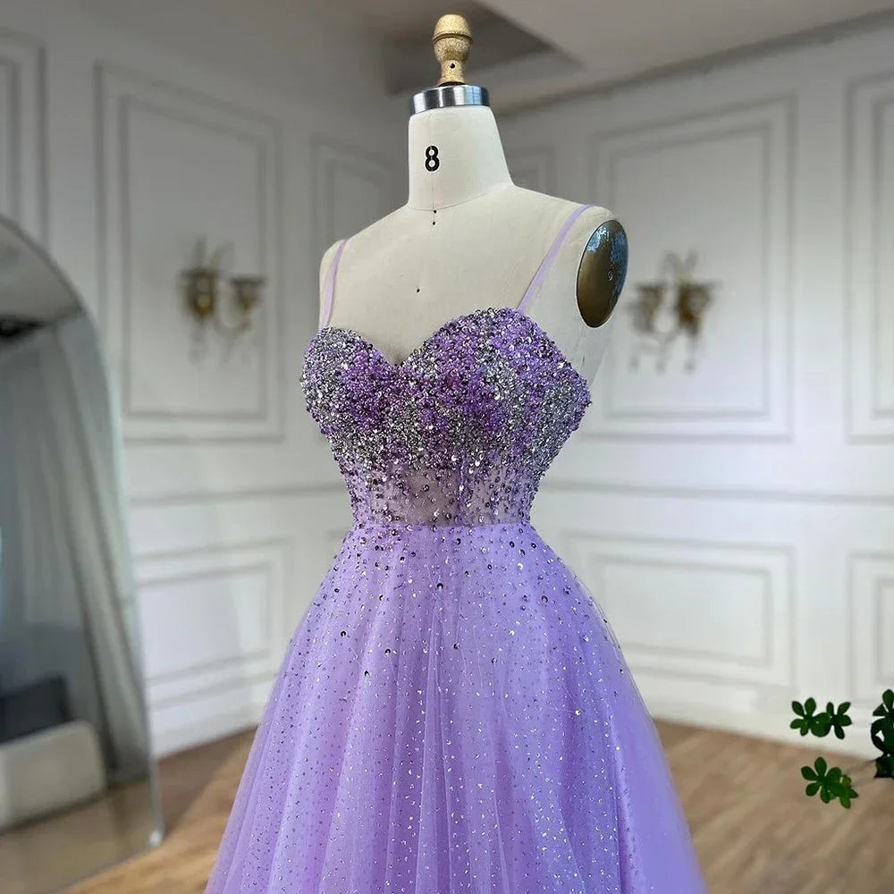 Zapdress Customized Lilac Spaghetti Strap A Line Beaded Evening Prom Dresses Dubai Party Gowns for Women 2025 (ZD17323)