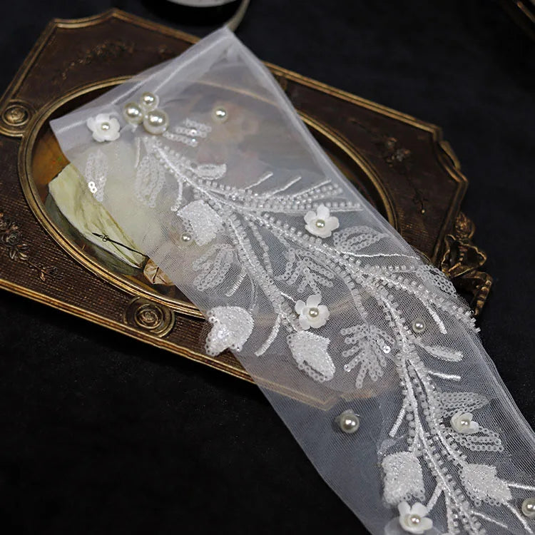 Long Bridal Gloves Vintage Flower Pearls Wristband Wedding Glove For Women Girl Party Evening Dress Jewelry Bride Accessories