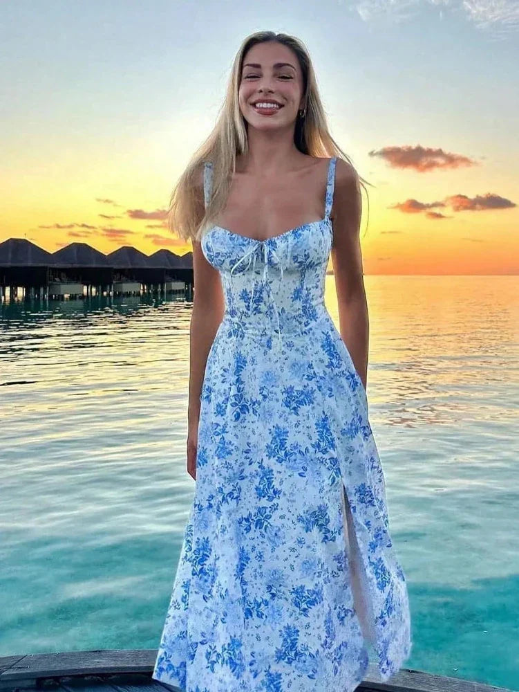 Loose Split Midi Boho Floral Dress - View 5 | VelvetHem