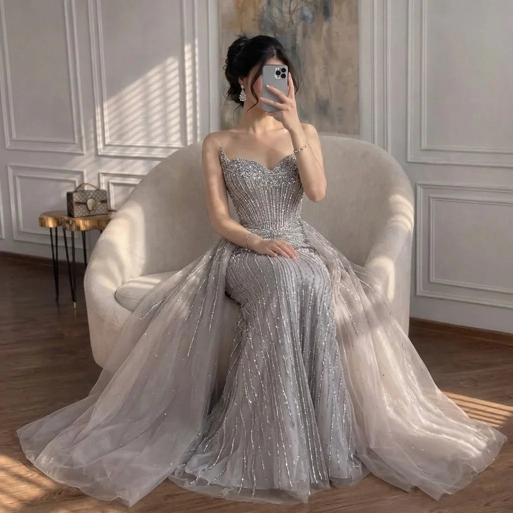Zapdress Caramel Beaded Tulle Evening Dress Strapless Sweetheart Formal Party Gown with Over-skirt DLA72811D Customized (ZD17282)