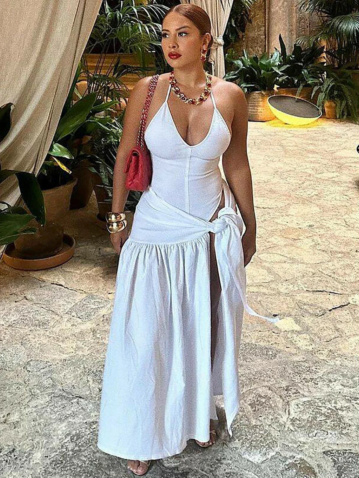 Slit Backless Bandage Maxi Dress Set - View 5 | VelvetHem