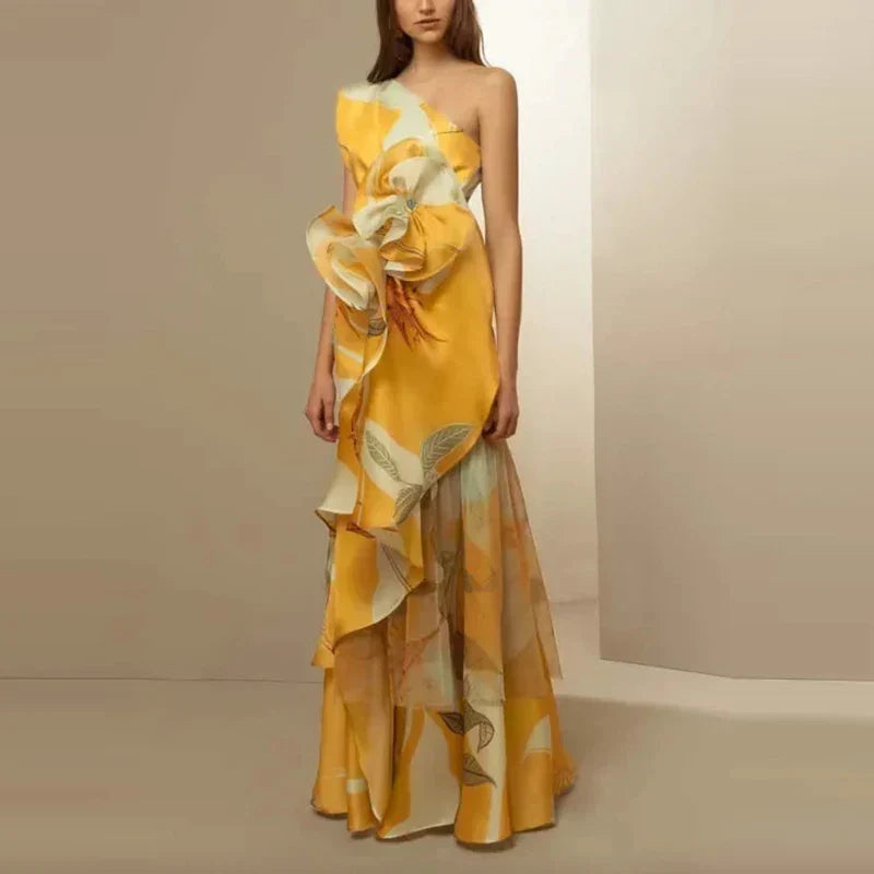 Diagonal Hollow Off Shoulder Floral Dress - View 2 | VelvetHem