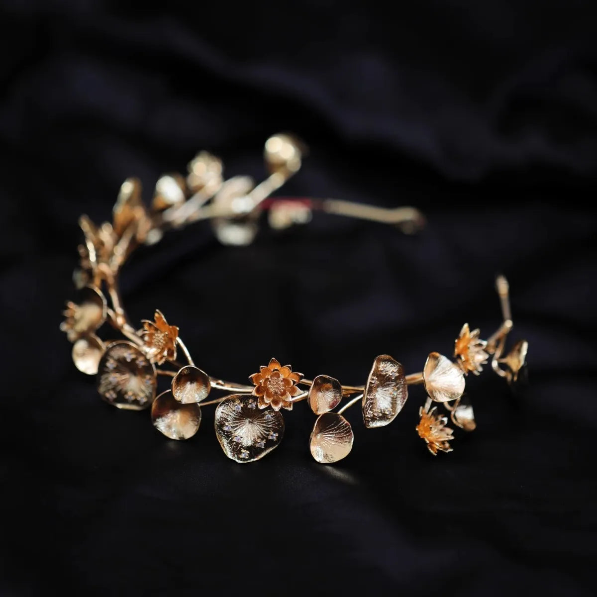 Wedding Hair Accessories Lotus Flower Headband Tiara Crystal Headpiece Crown Gift Brides Leaf Headdress Headwear Bridal Jewelry - FashionDia