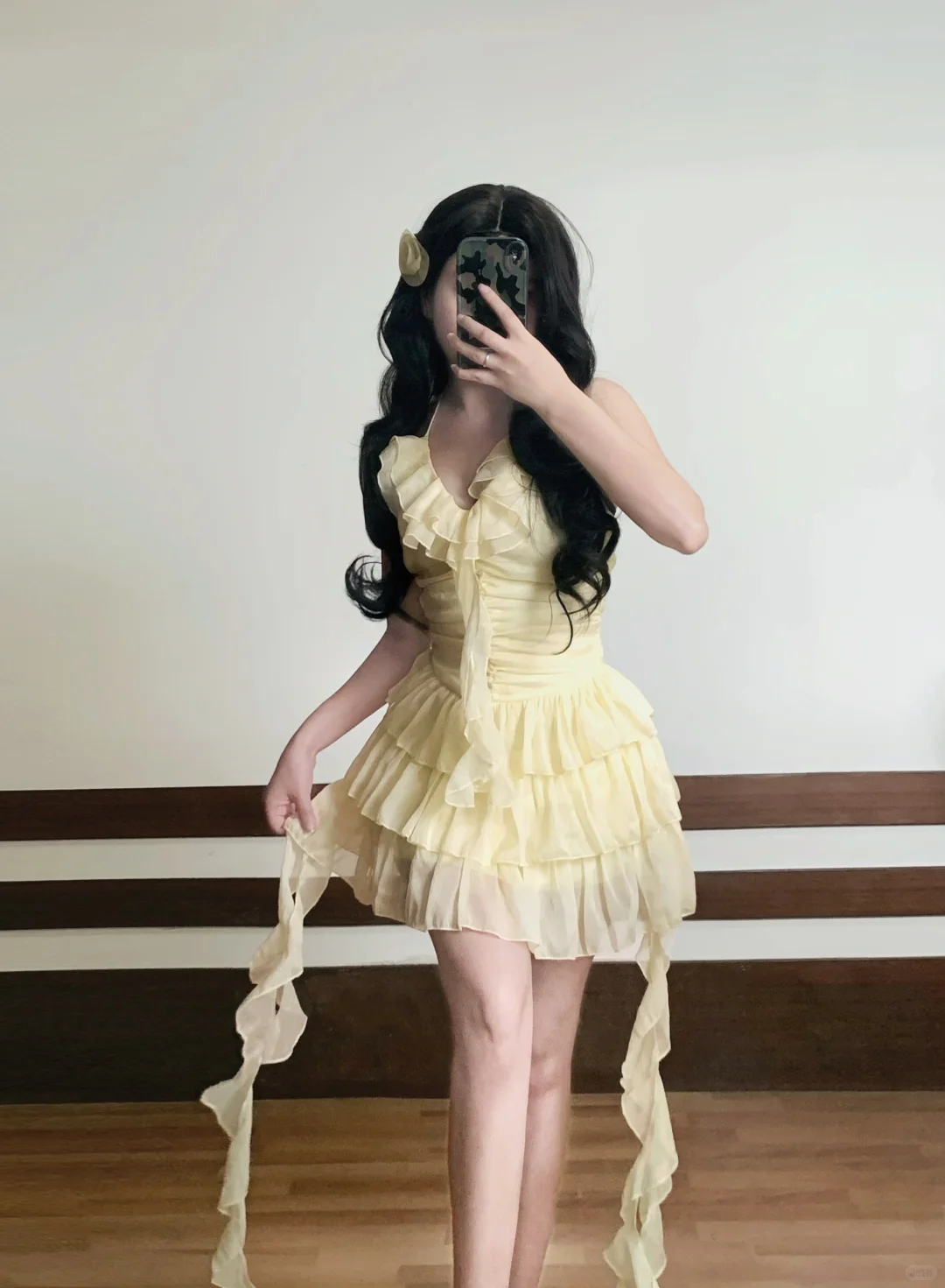 Cute Yellow Halter Chiffon Holiday Dress Mini Party Dress - View 2 | FashionDia