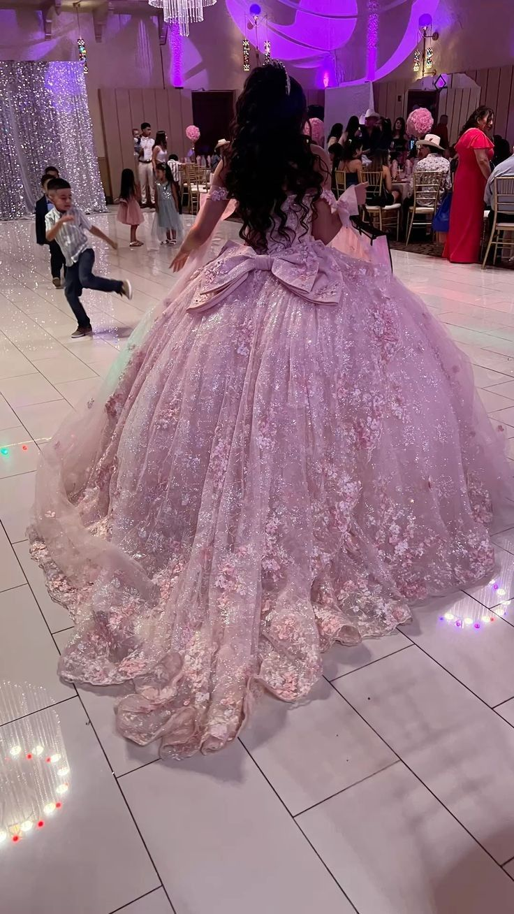 Pretty Pink Off-the-Shoulder Tulle Lace Appliques Quinceanera Dress Sweet 16 Dress With Bow - FashionDia