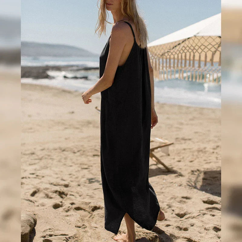 Spaghetti Strap Casual Cotton Midi Dress - View 5 | VelvetHem