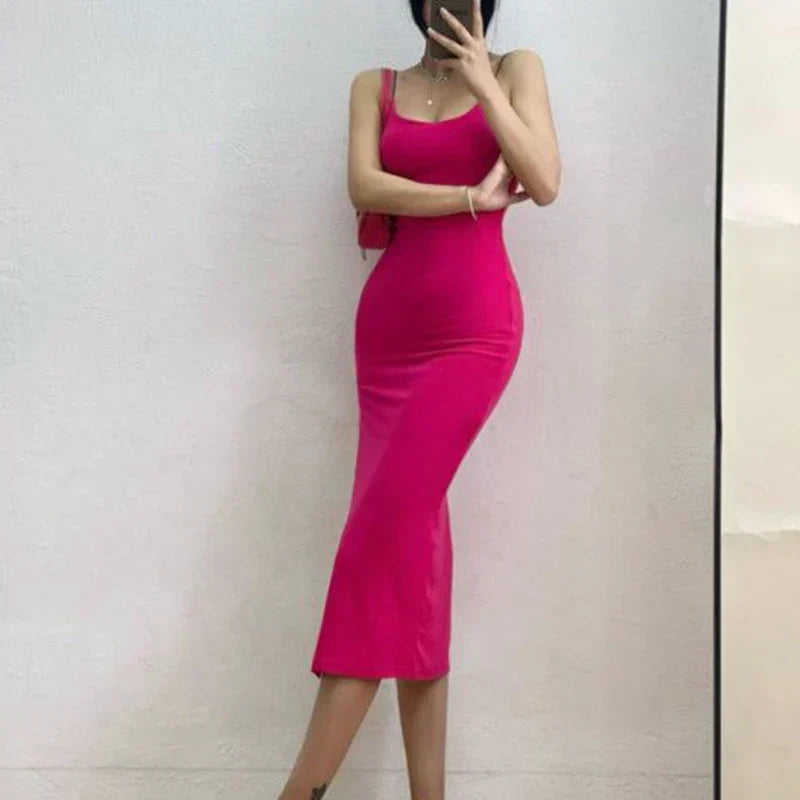 Sleeveless Slim High Split Midi Dress - View 4 | VelvetHem
