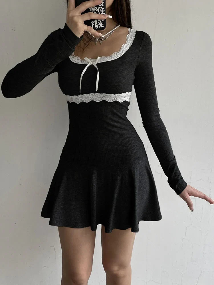Patchwork Lace Square Neck Mini Dress - View 3 | VelvetHem
