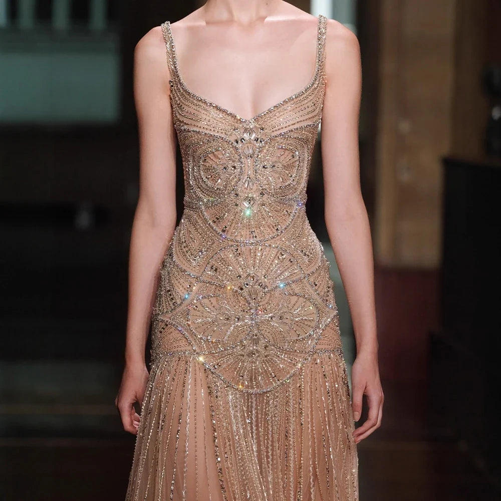 Zapdress Customized 2026 Nude A-line Beaded Evening Dresses Luxury Party Gowns for Women (ZD17184)