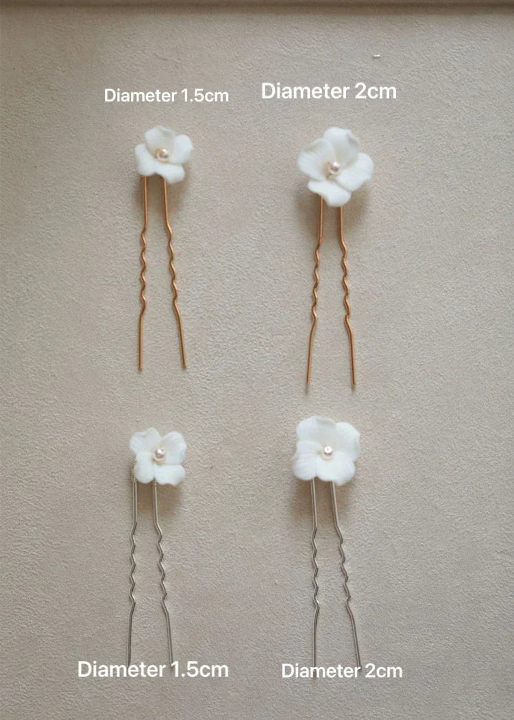 Bridal Jewelry Porcelain Flower Hair Pin Clip Pearl Head Piece For Brides Bridesmaids Hairpins Women Wedding Accessories