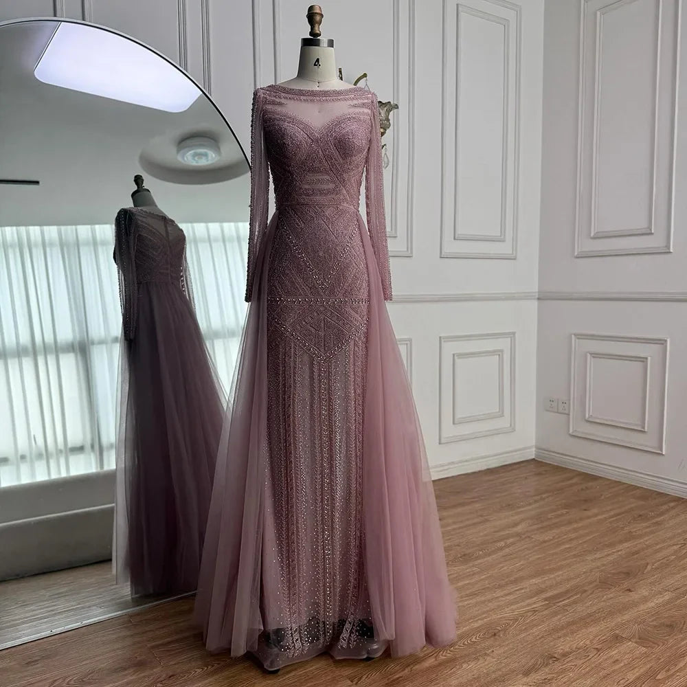 Zapdress Pink Long Sleeves Mermaid Beaded Evening Dress Formal Party Gowns for Women DLA72967 Customized (ZD17207)