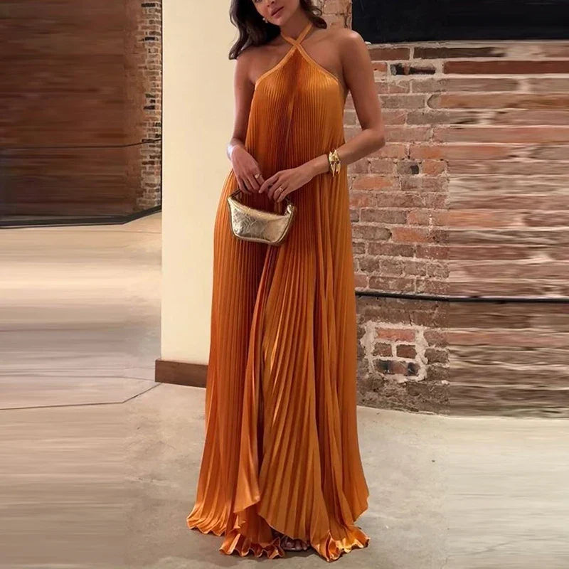 Rib Pleated Lace-up Maxi Dress - View 2 | VelvetHem