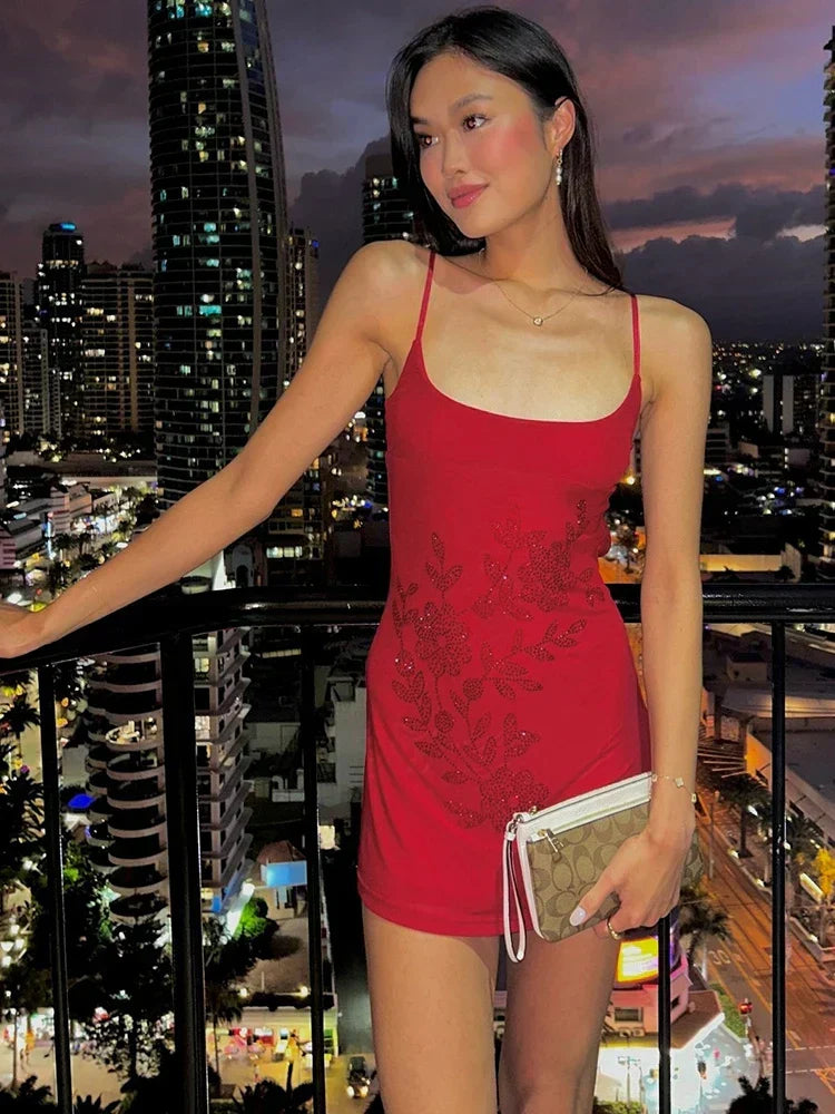 Diamond Sticker Backless Elastic Mini Dress - View 3 | VelvetHem