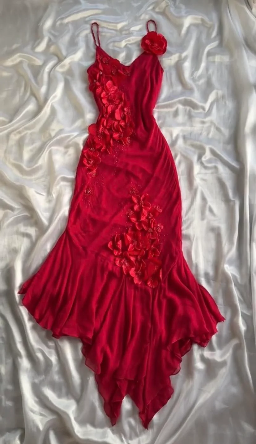 Sexy Sheath Asymmetric Spaghetti Straps Chiffon Sleeveless Burgundy Prom Dresses Evening Gowns